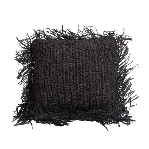 Coussin raphia noir - Coussin tressé en raphia