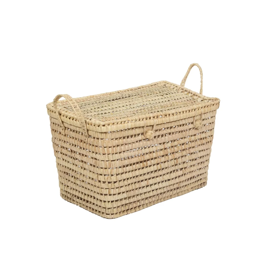 coffre malle de rangement vanity en palmier tressé 6 tailles osier rotin  déco