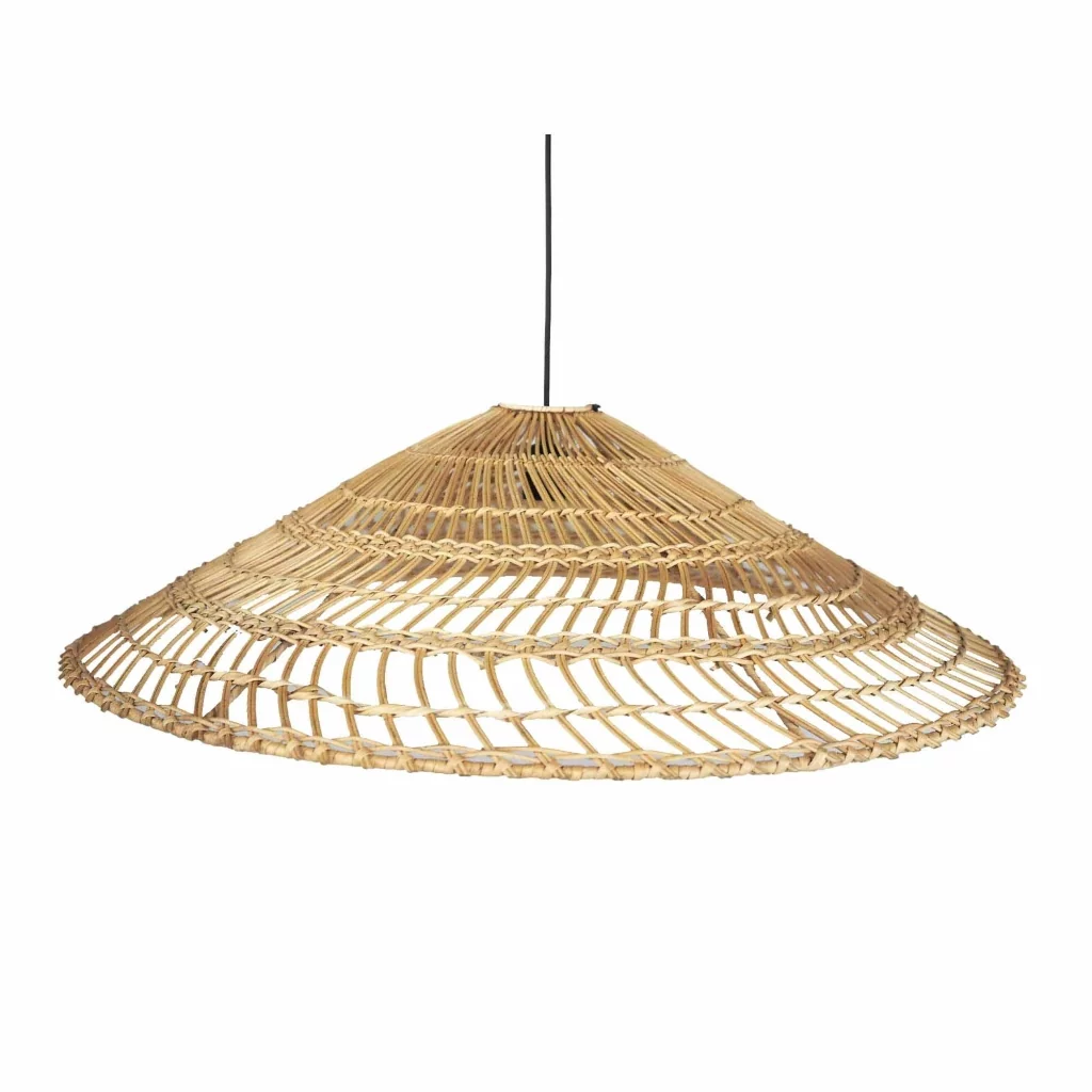 Suspension triangle en rotin forme chapeau Suspension triangle en rotin forme chapeau