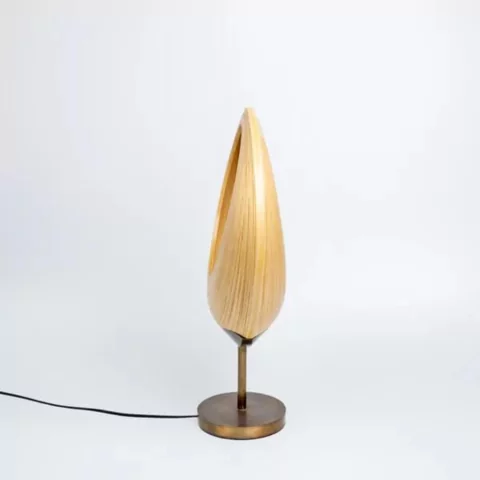 PAOLA - Lampe de table ronde design en bambou et bronze