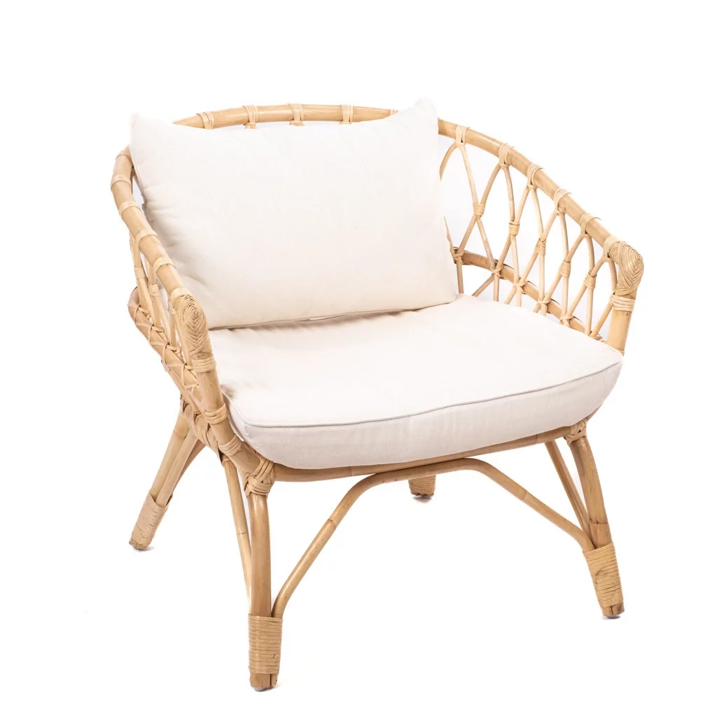 LESKY - Fauteuil en rotin avec coussin - Fauteuil naturel