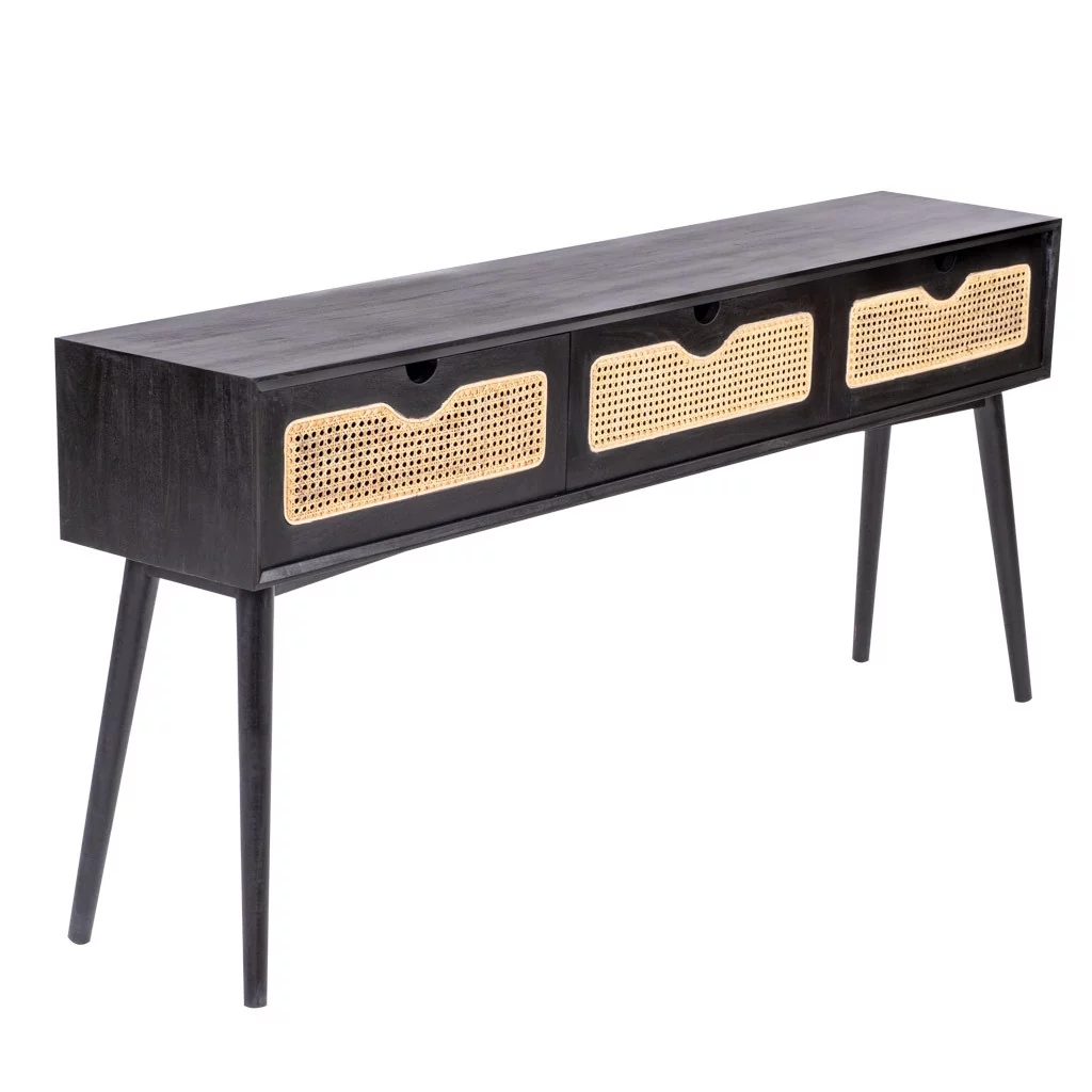 POLKA - Console en bois de manguier et cannage