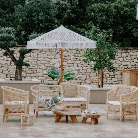 Fauteuil en rotin - Assise en rotin - Chaise rotin et bois - ILIOS - Fauteuil rotin tressé -  HYDILE