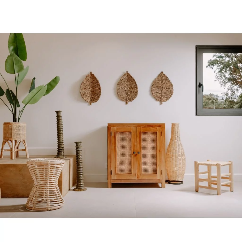 lampe à poser en rotin