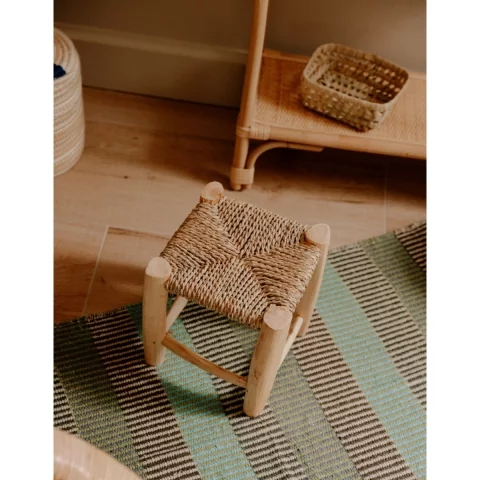 Mini tabouret enfant vintage en bois et doum