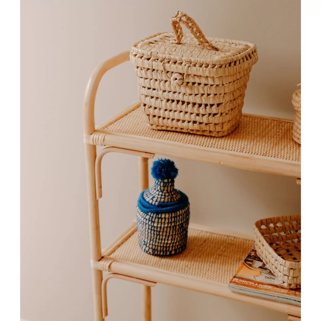 Petit valisette en feuilles de palmier rectangulaire pour vanity