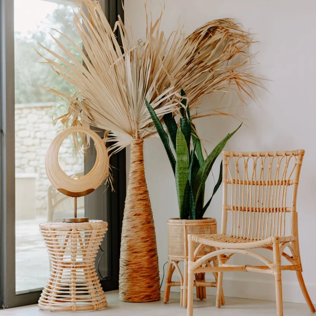 PAOLA - Lampe de table ronde design en bambou et bronze