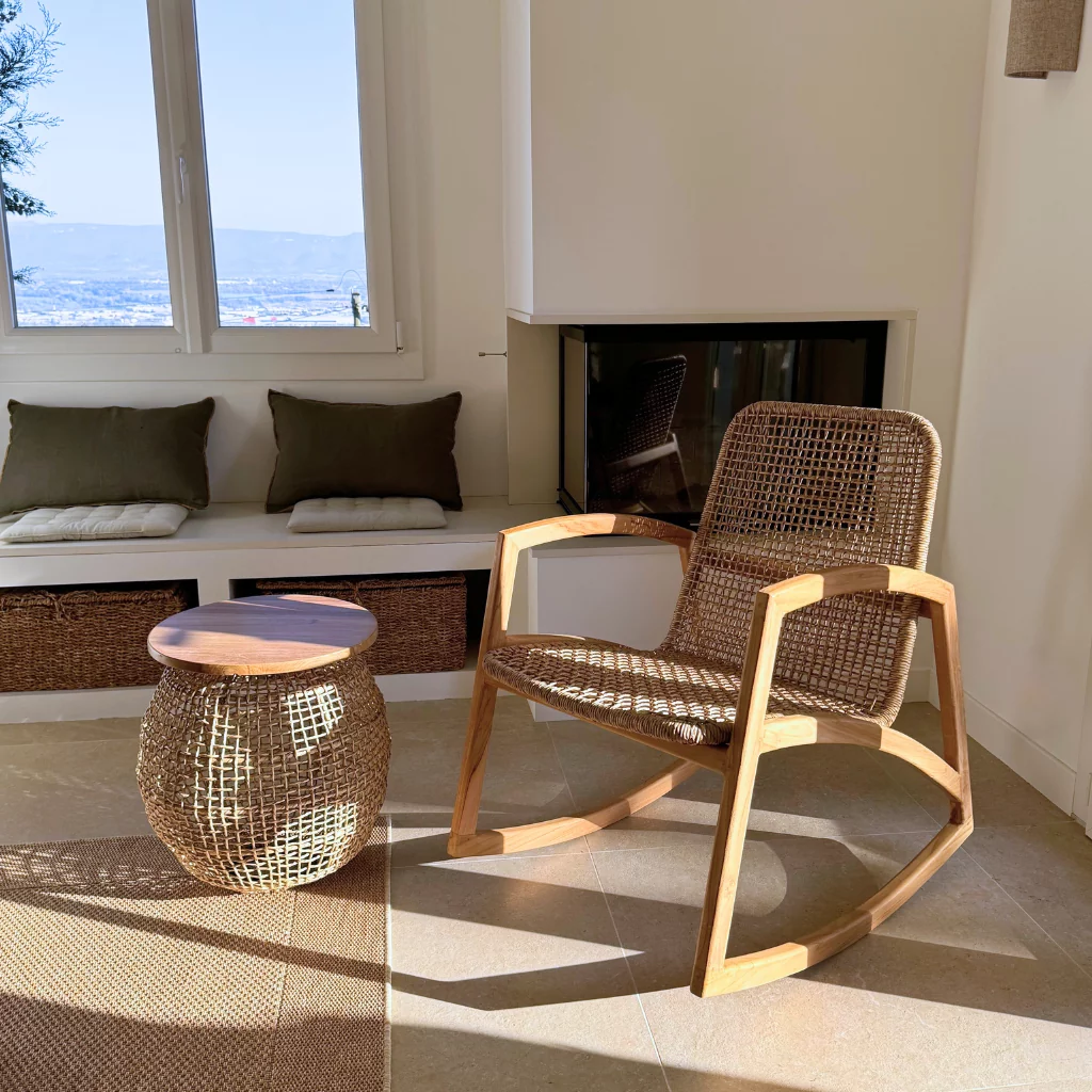 anna - rocking chair en teck et en corde