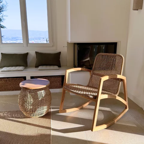 anna - rocking chair en teck et en corde