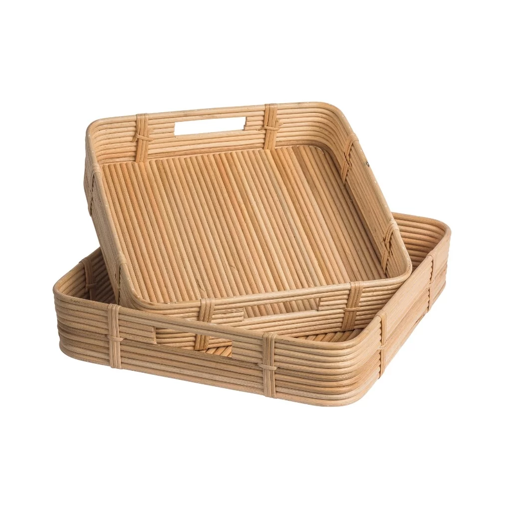 cario - lot de 2 plateaux carrés en rotin