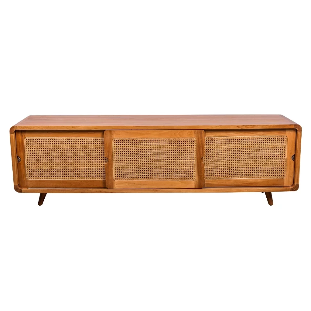 rio - buffet tv vintage en bois de manguier et cannage