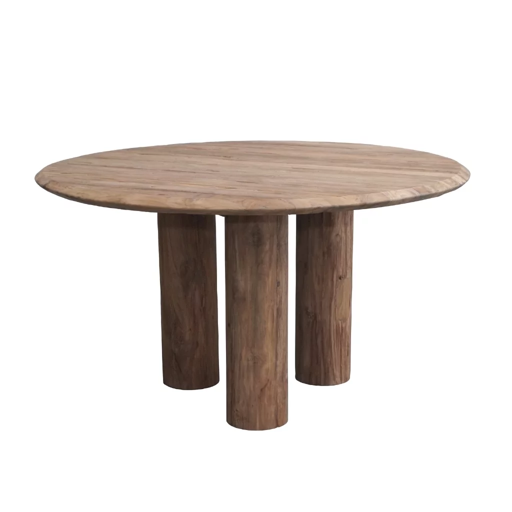 ronny - table à manger ronde en bois de teck recyclé