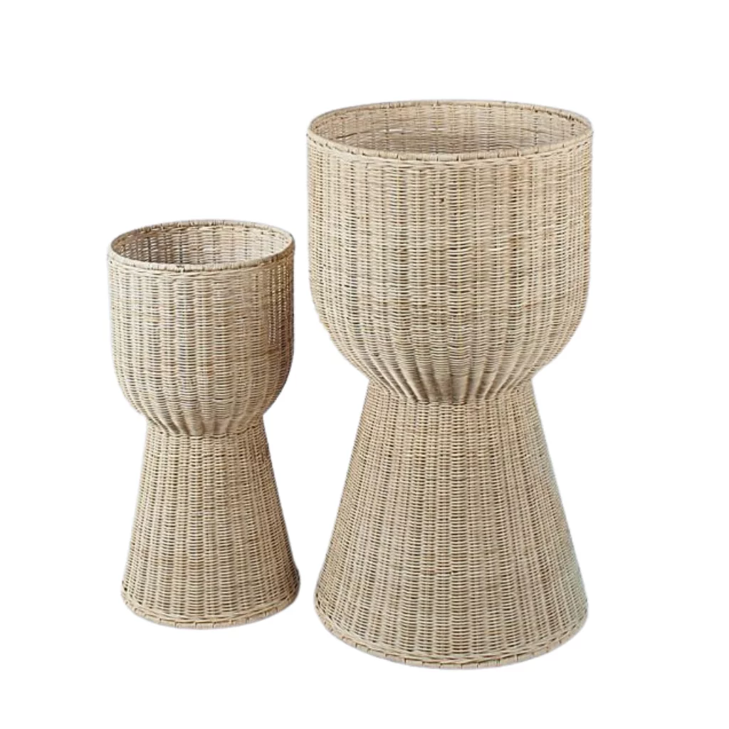 Florence - Lot de 2 grands cache- pots sur pied en rotin