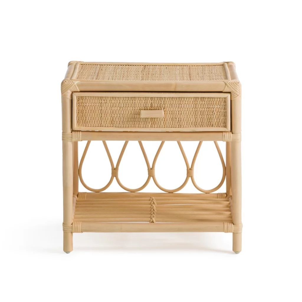 Prisca - Table de chevet en rotin et cannage avec tiroir