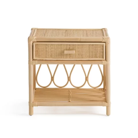 Prisca - Table de chevet en rotin et cannage avec tiroir
