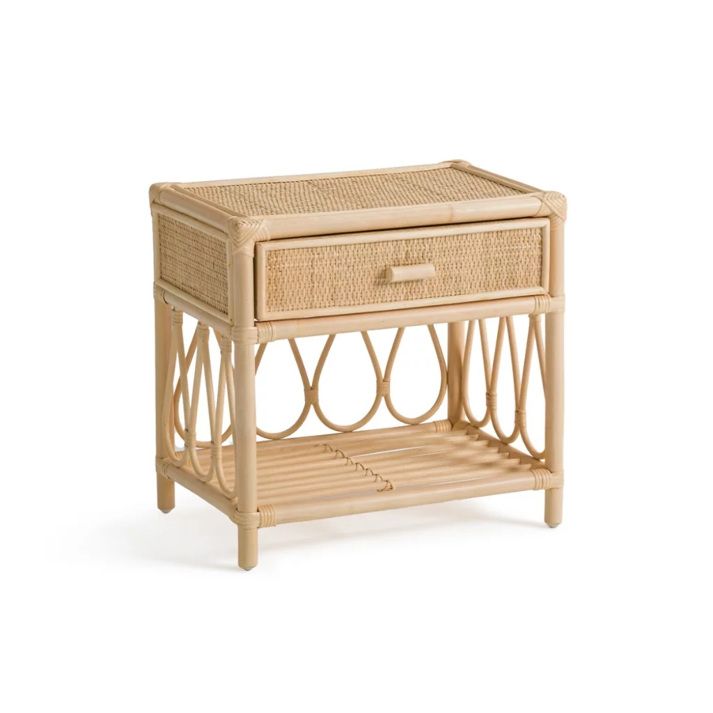 Prisca - Table de chevet en rotin avec tiroir