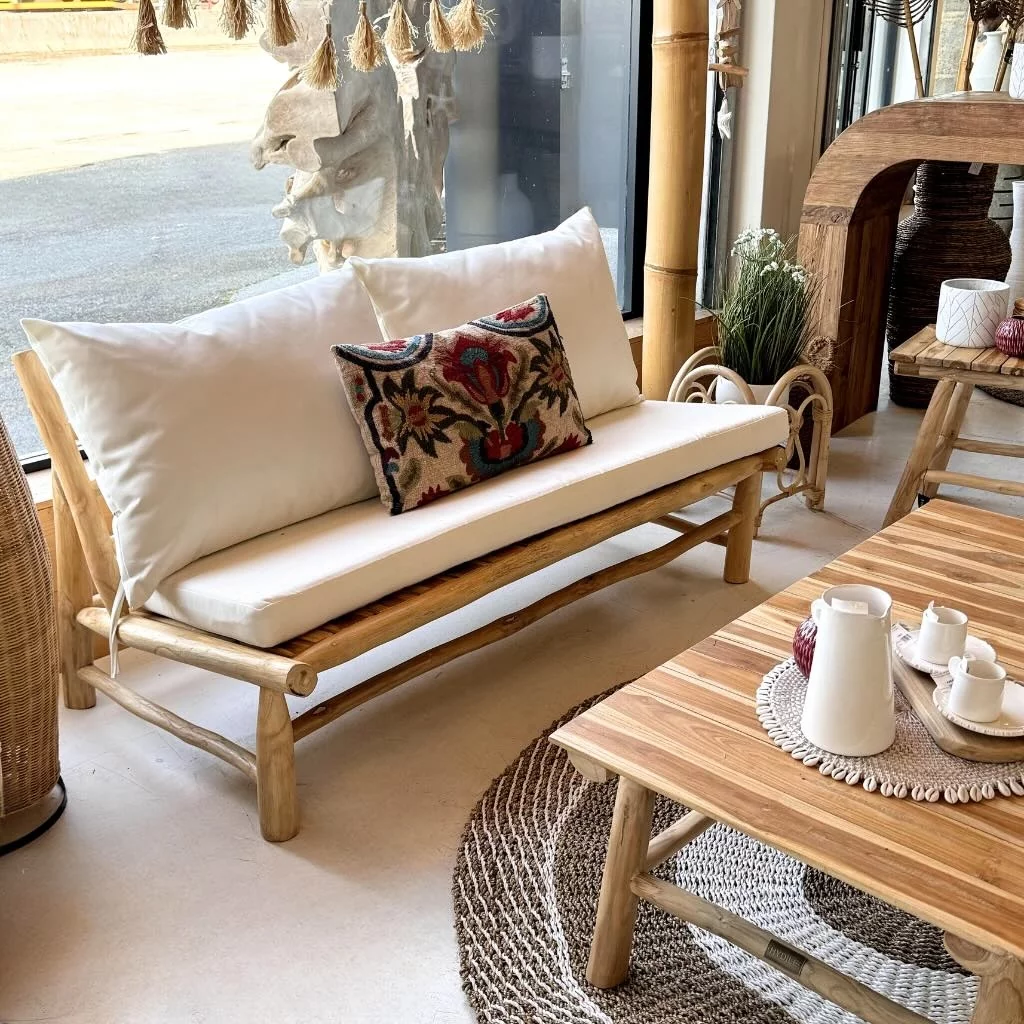 yago - Banquette en teck avec coussins déperlants yago - Banquette en teck avec coussins déperlants