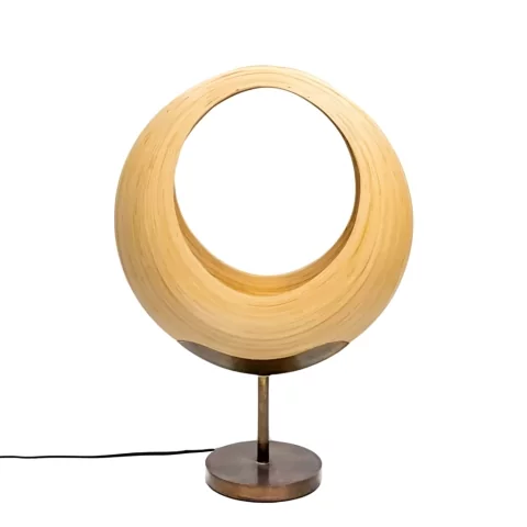 PAOLA - Lampe de table ronde design en bambou et bronze
