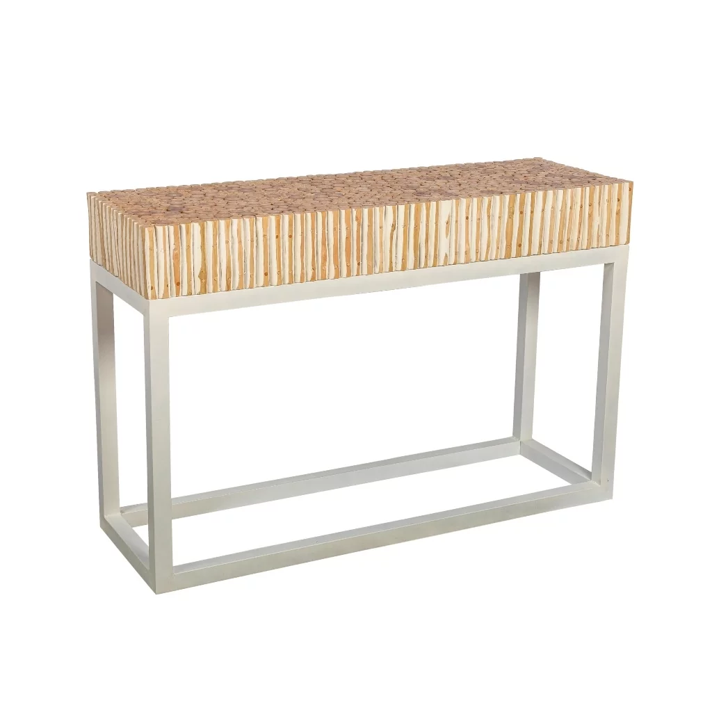 BAZIL - Console en branche de teck et pieds fer blanchi