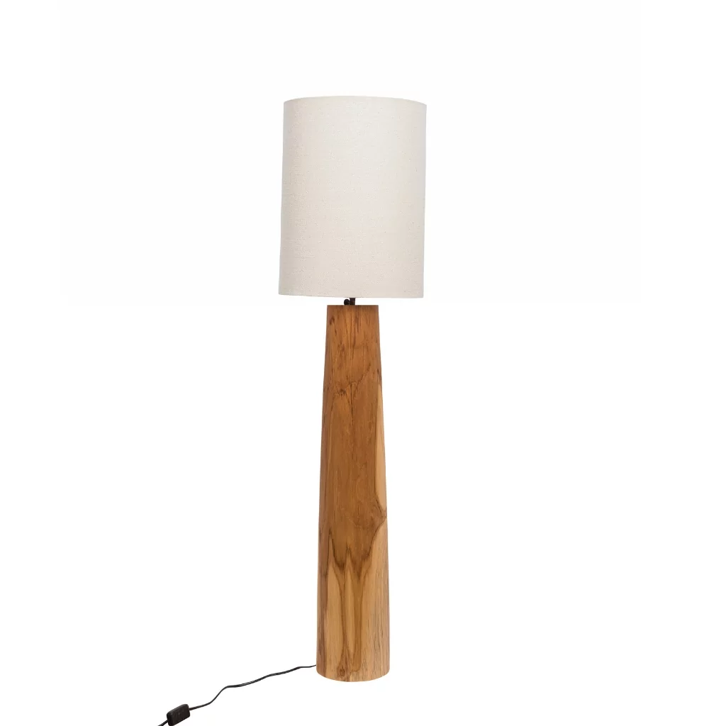 Agathe S- Lampe à poser en teck avec abat-jour en lin