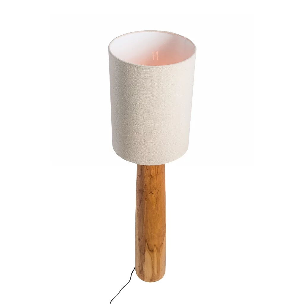 Agathe S - Lampe à poser en bois de teck avec abat-jour en lin blanc Agathe S - Lampe à poser en bois de teck avec abat-jour en lin blanc