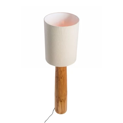 Agathe S - Lampe à poser en bois de teck avec abat-jour en lin blanc Agathe S - Lampe à poser en bois de teck avec abat-jour en lin blanc
