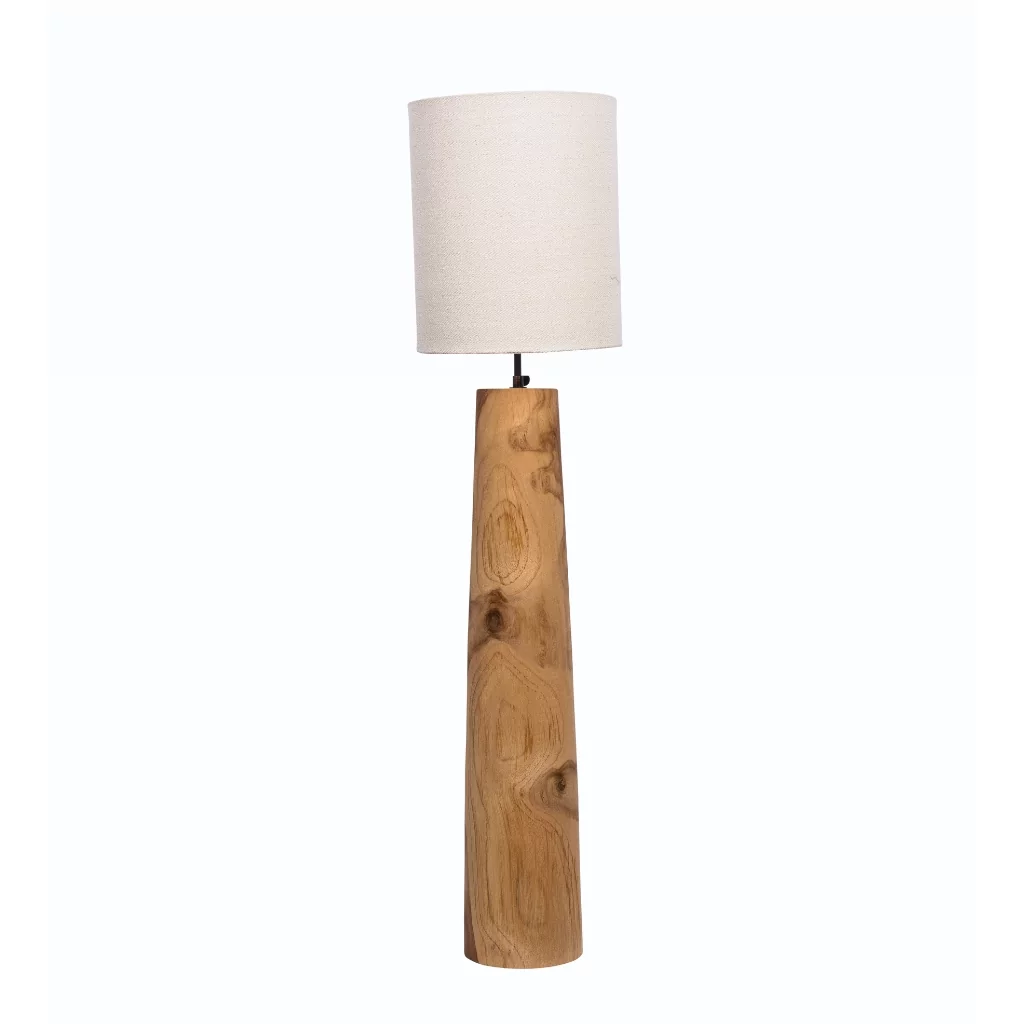 Agathe M- Lampe à poser en teck avec abat-jour en lin