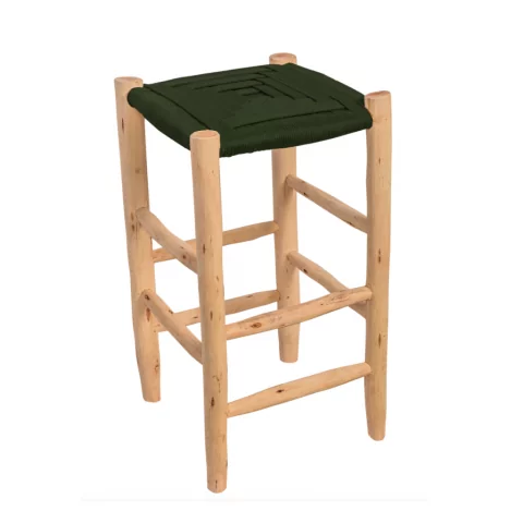 ROUCOU - Tabouret haut de bar en bois et corde verte