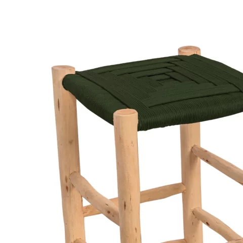 ROUCOU - Tabouret haut de bar en bois et corde verte