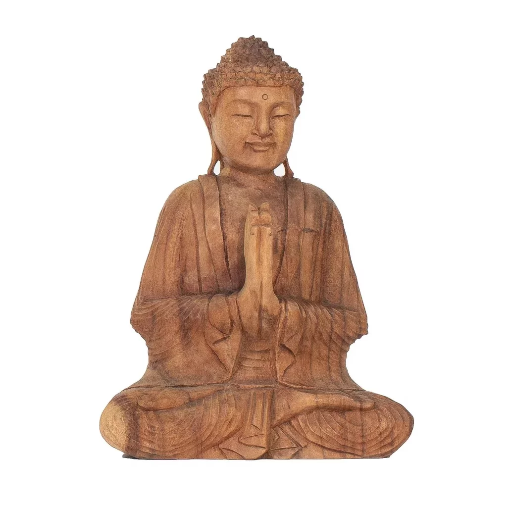 Statue  bouddha déco - bouddha en bois - bouddha en bois de suar-Sculpture Bouddha assis en bois- objet déco bois