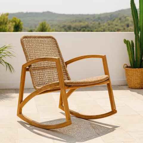 ANNA - Rocking chair extérieur/intérieur en teck et corde