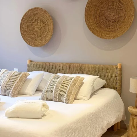 NYNON - Tête de lit bohème en doum et bois d'eucalyptus