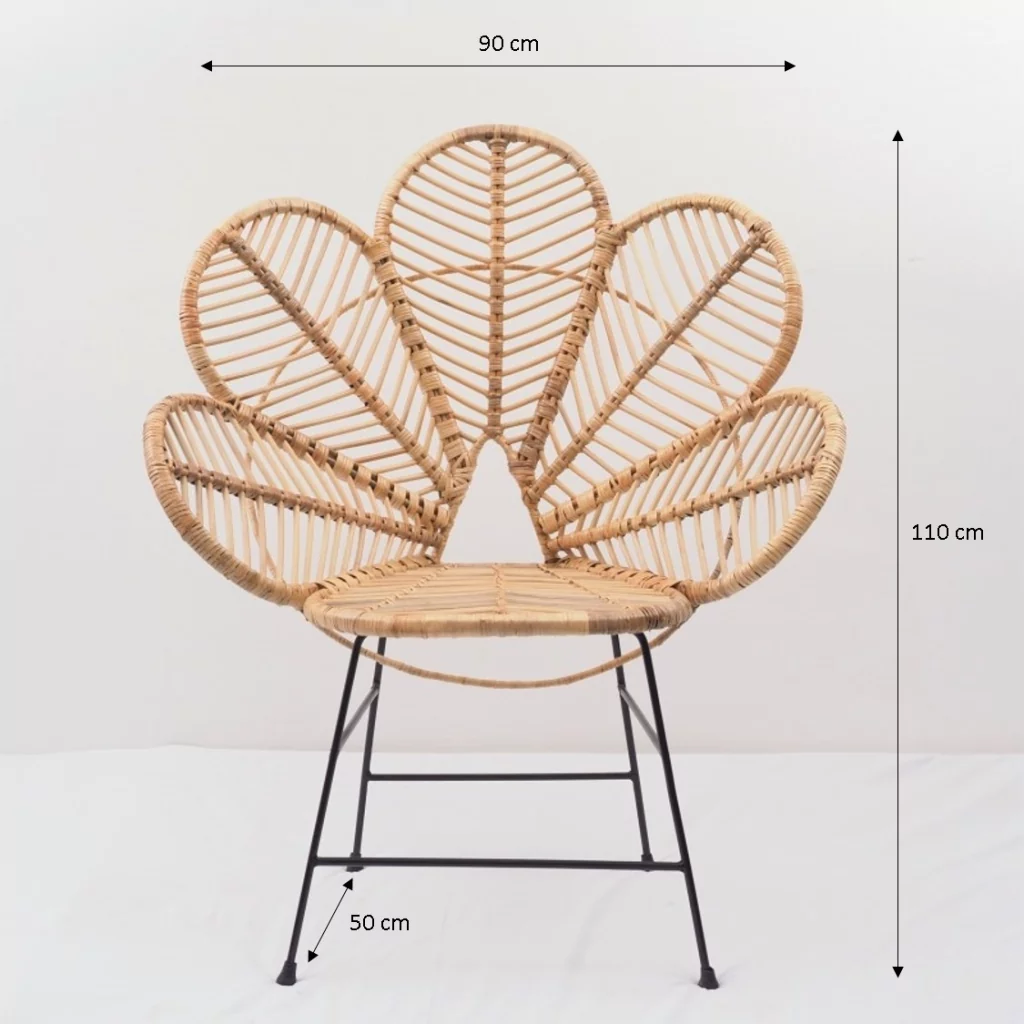 Fauteuil en forme de fleur, fauteuil fleur en rotin, fauteuil en rotin et  pieds en métal - Rotin Design