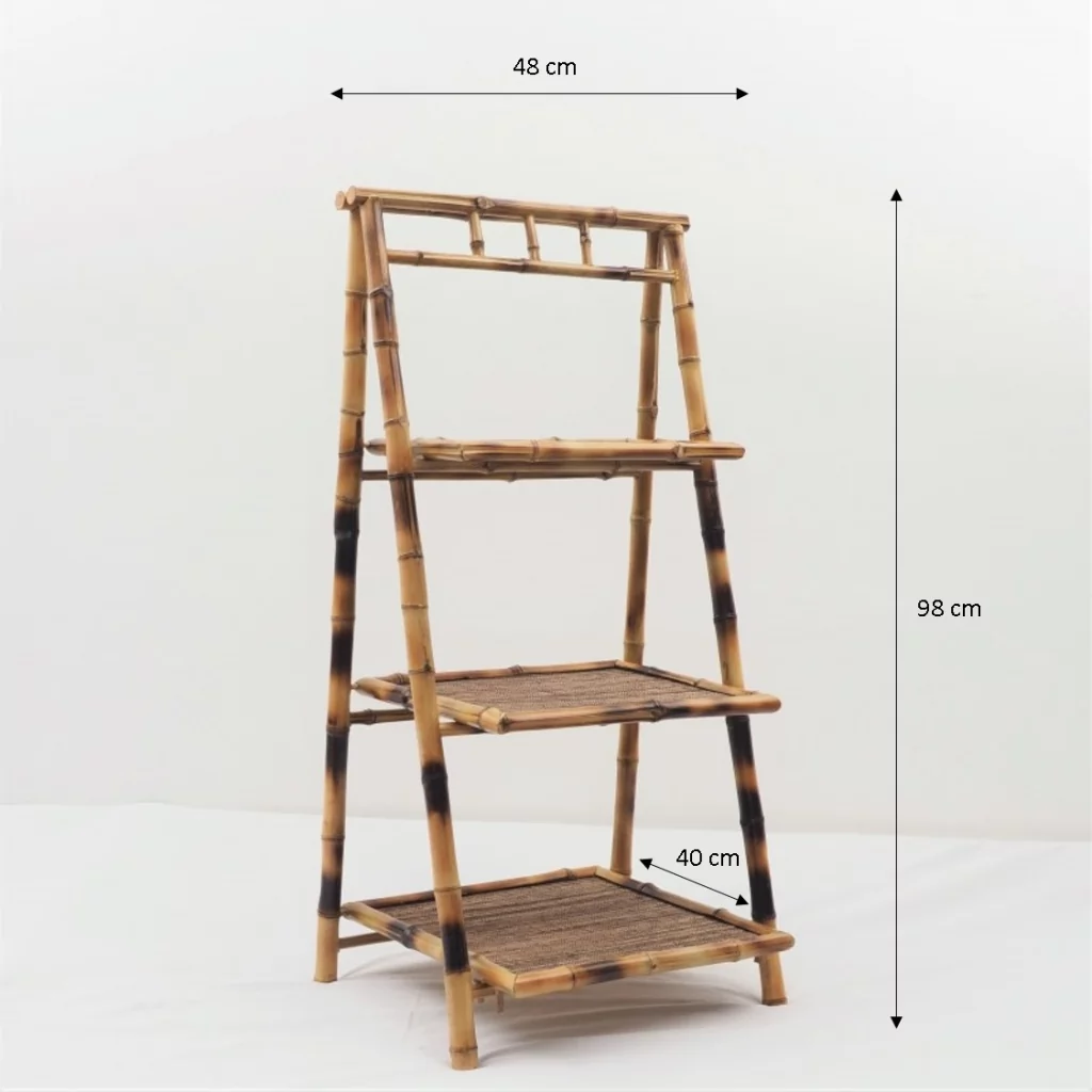 Meuble en bambou: étagère 3 plateau en bambou ou commode en bambou moucheté  - Etagère bambou- Hydile