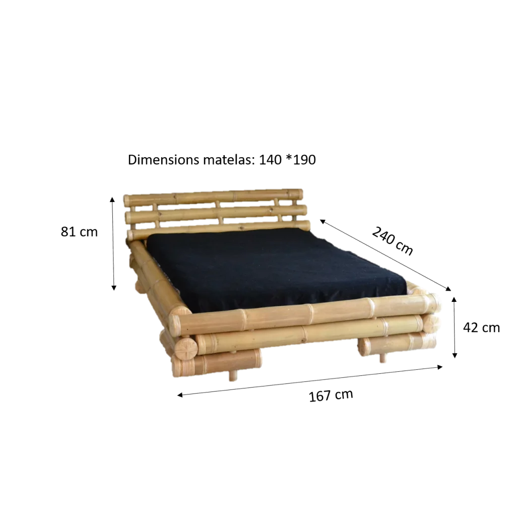 Lit en bambou avec dimensions standard -lit bambou naturel - lit bambou qualité - hydile
