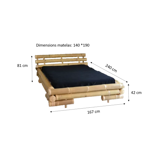 Lit en bambou avec dimensions standard -lit bambou naturel - lit bambou qualité - hydile