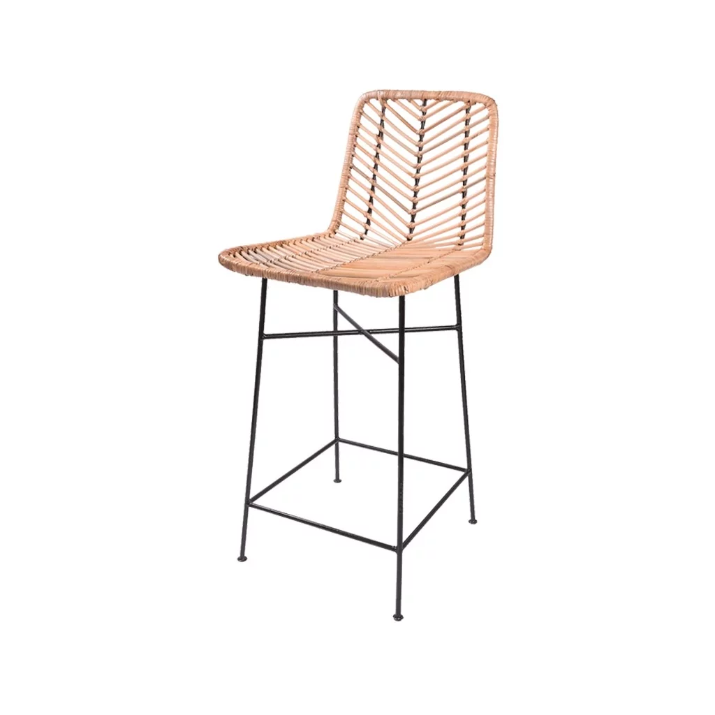 Tabouret de bar en rotin et métal - Chaise de bar rotin et métal - Chaise haute rotin et métal - bar - Hydile