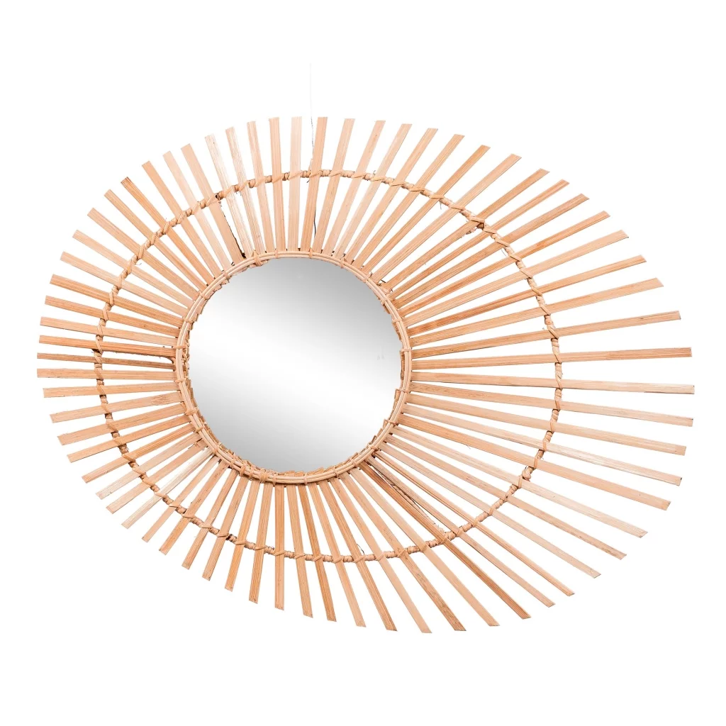 Miroir bambou en forme d'ellipse- Miroir bambou - Miroir rotin - miroir xl- Hydile deco bambou