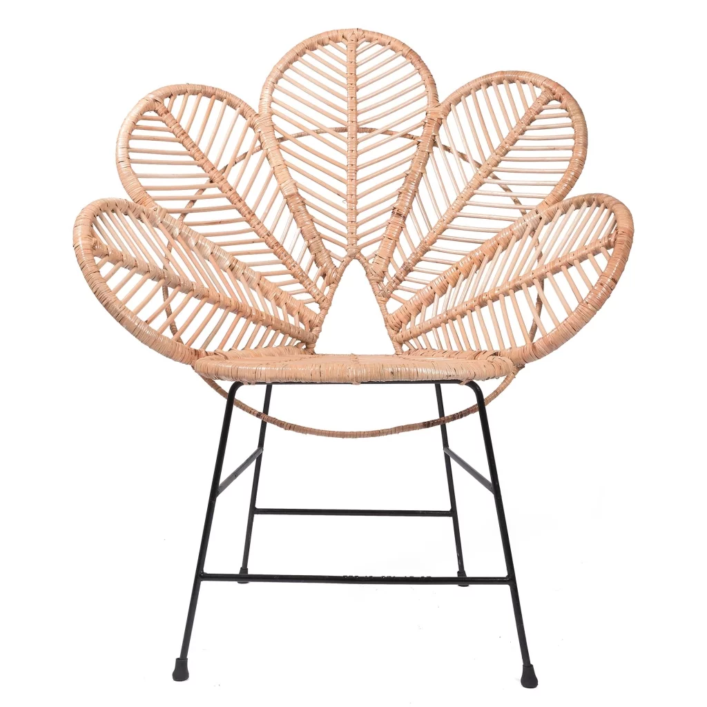 Fauteuil en forme de fleur, fauteuil fleur en rotin, fauteuil en rotin et  pieds en métal - Rotin Design