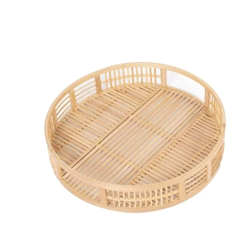 Plateau rond en bambou - plateau rond en bambou tressé - accessoire de cuisine bambou - plateau bambou - plateau rond cuisine