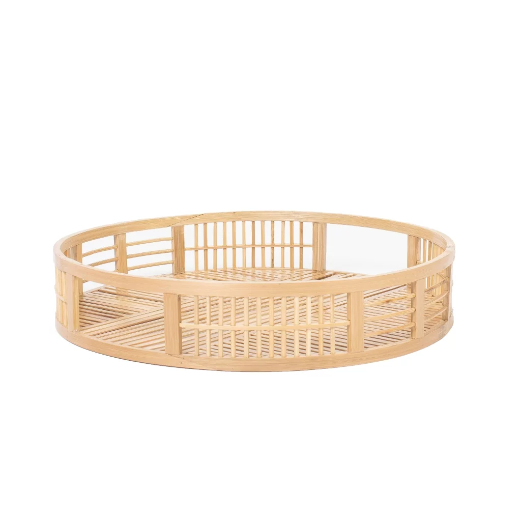 Plateau rond en bambou - plateau rond en bambou tressé - accessoire de cuisine bambou - plateau bambou - plateau rond cuisine