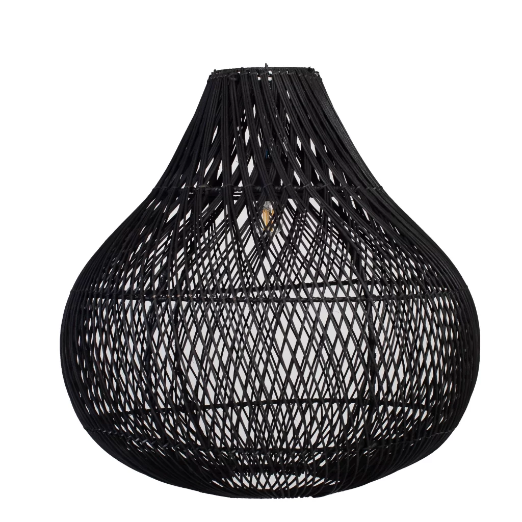 Suspension en rotin noir - Grande suspension en rotin - Abat-jour rotin noir - Lustre en rotin noir