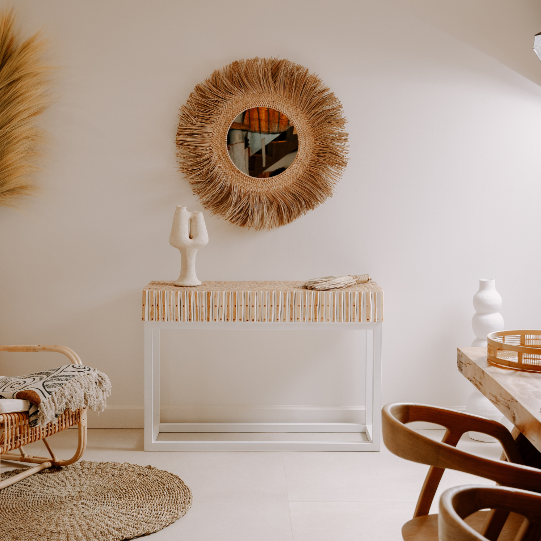 console BAZIL en branche de teck et pied en fer 