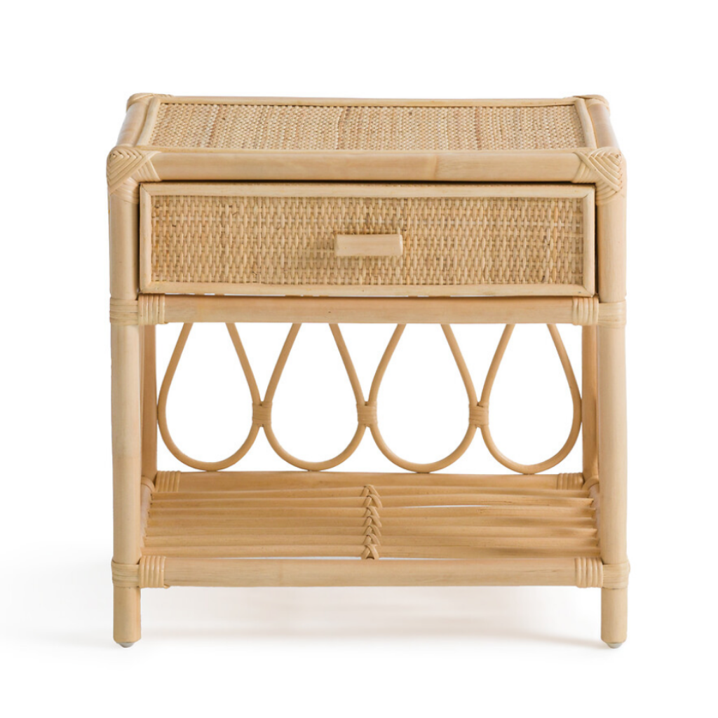 PRISCA - Table de chevet en rotin avec tiroir 45Lxl45xH30cm