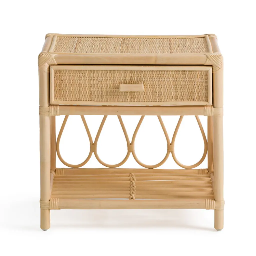 PRISCA - Table de chevet en rotin avec tiroir 45Lxl45xH30cm
