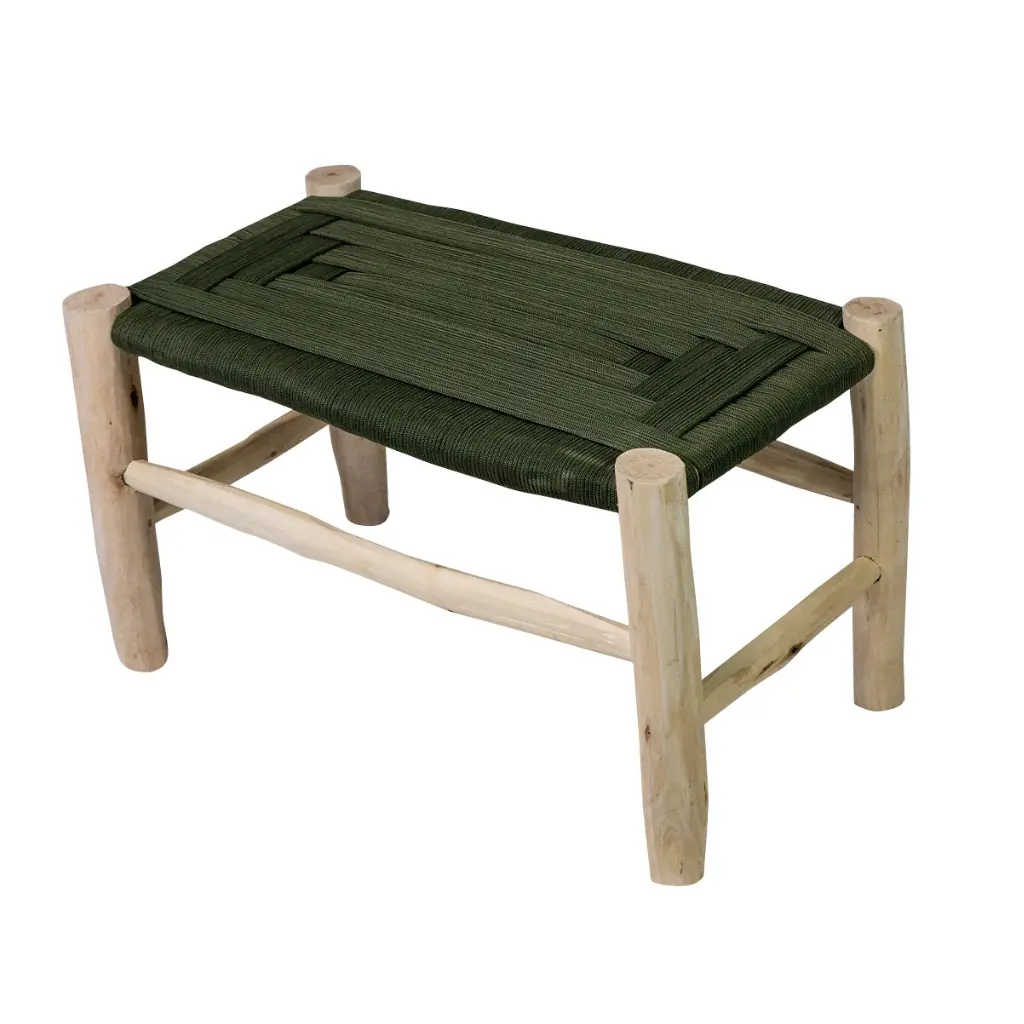 ROUCOU - VERT Grand banc en corde synthétique et bois d'eucalyptus L82cmxP40cmxH44cm