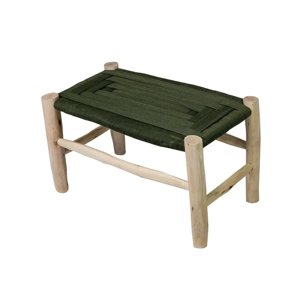 ROUCOU - VERT Moyen banc en corde verte synthétique et bois d'eucalyptus 65*36
