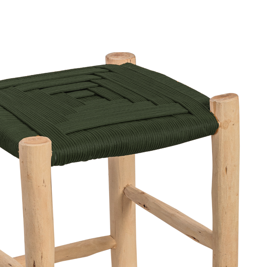 ROUCOU - VERT Tabouret haut en bois d'eucalyptus et corde