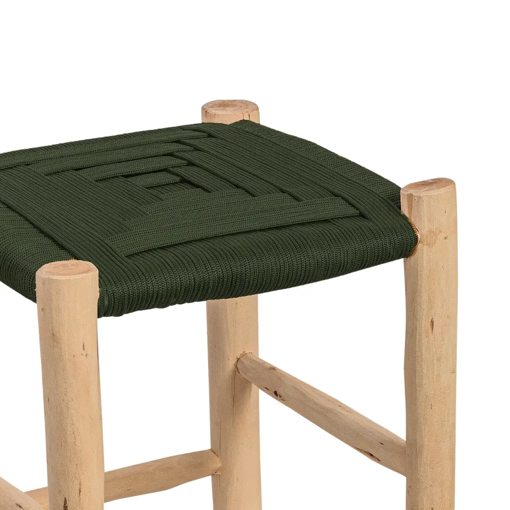 ROUCOU - VERT Tabouret haut en bois d'eucalyptus et corde
