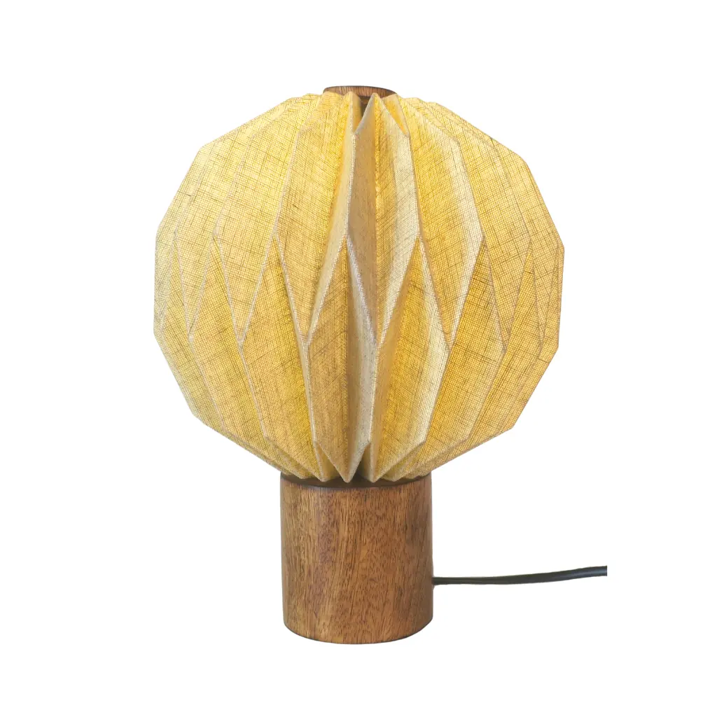 CÉRÈS - Petite lampe à poser ronde en lin et bois de manguier.webp